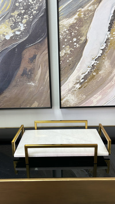 White Marble Gold handle tray - Luscious Homewares