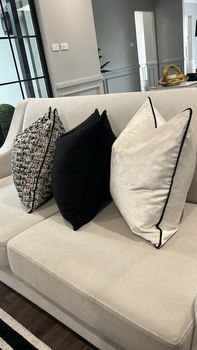 Royal luxe pearl / black piping cushion - Luscious Homewares