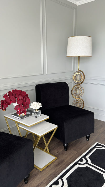 Orbit Floor lamp linen neutral shade - Luscious Homewares