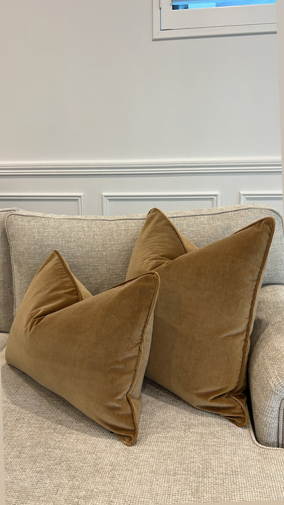 Mustard silk velvet cushion - Luscious Homewares