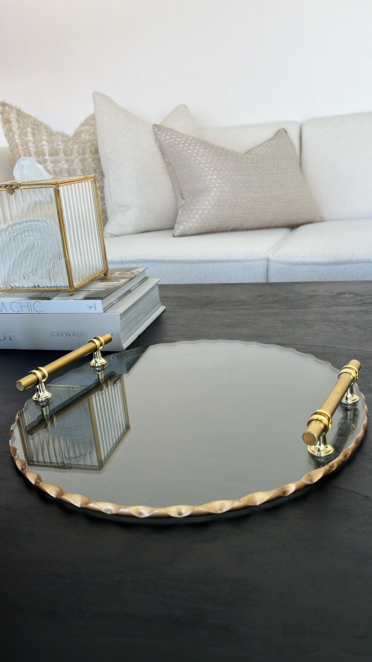 Glass rimmed round tray - Luscious Homewares