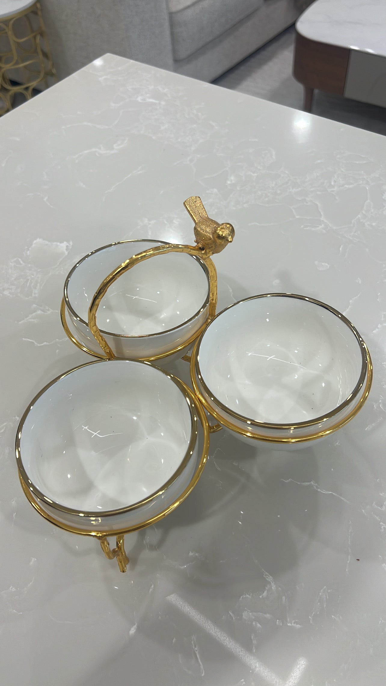 Asffor white and gold triple serving bowl - Luscious Homewares