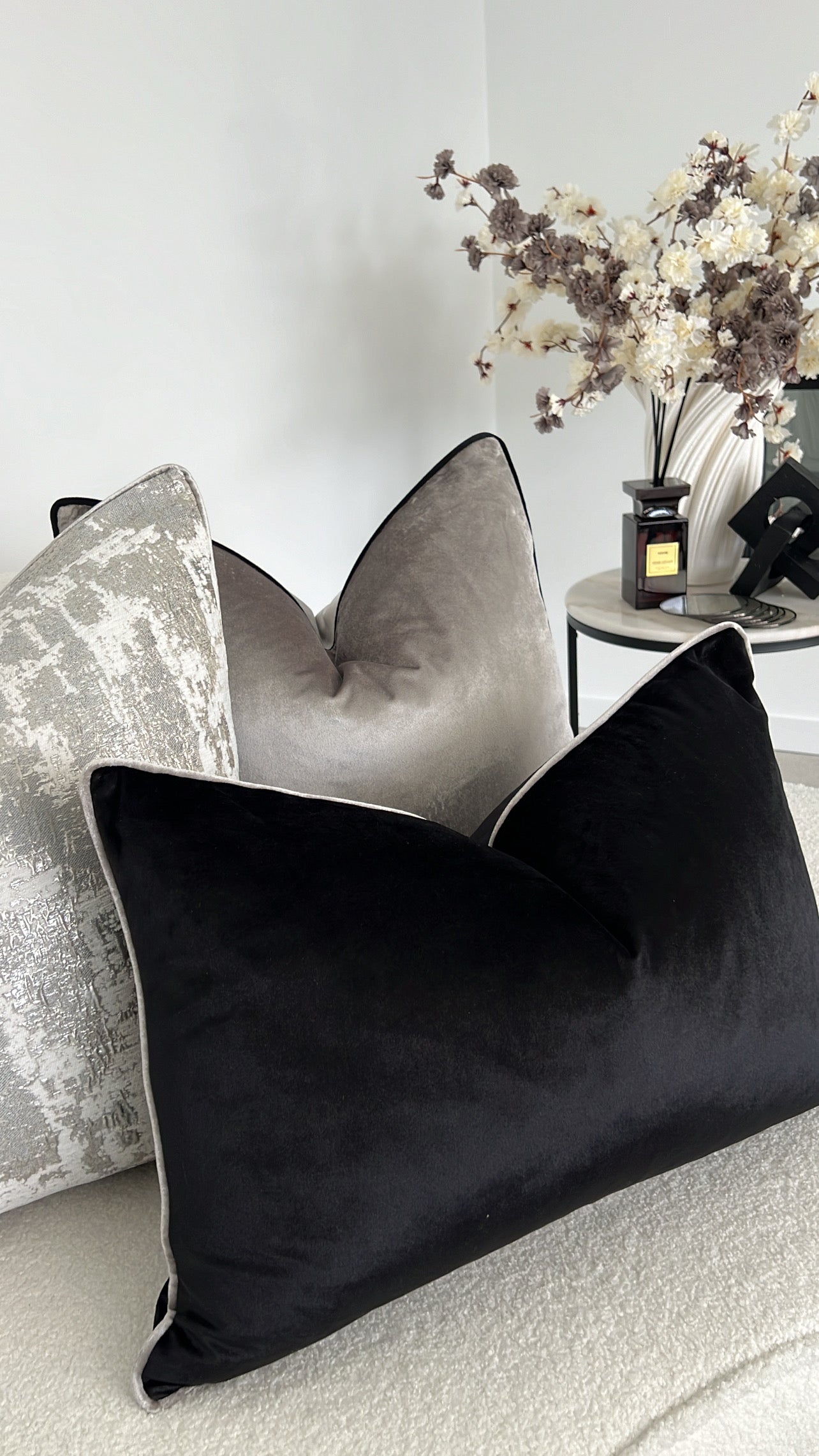 Hilton black/silver trim cushion - Luscious Homewares