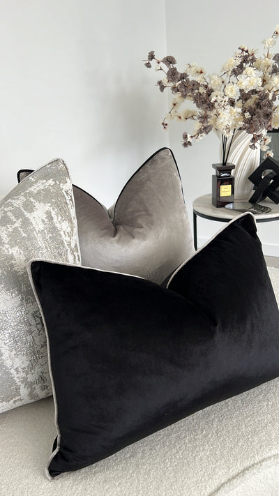 Hilton black/silver trim cushion - Luscious Homewares