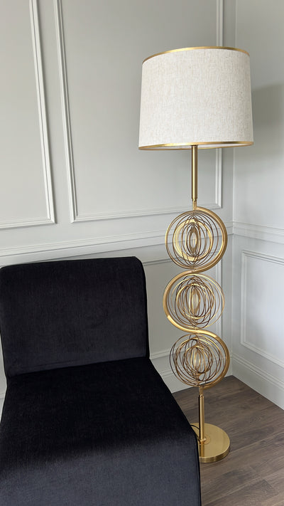 Orbit Floor lamp linen neutral shade - Luscious Homewares
