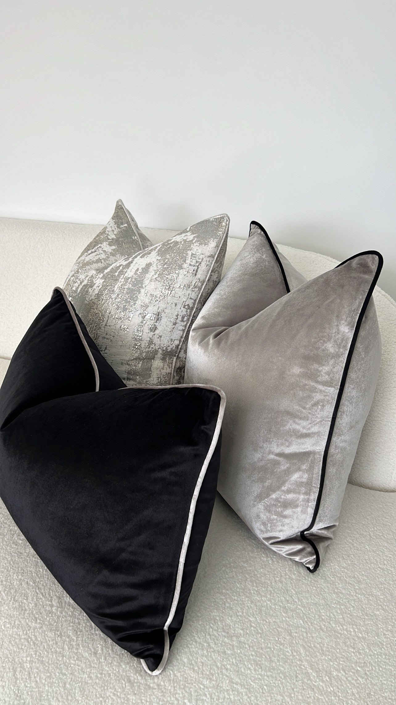 Hilton silver /black trim cushion - Luscious Homewares