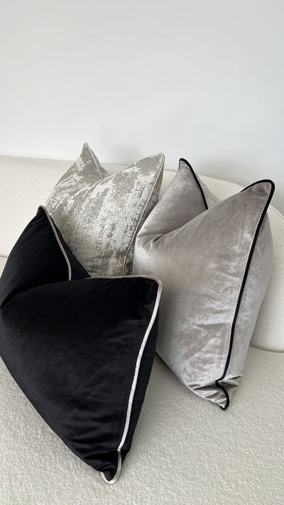 Hilton silver /black trim cushion - Luscious Homewares