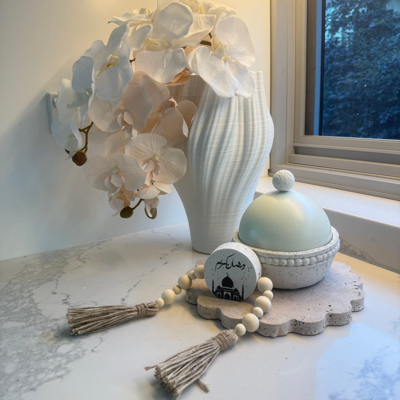 Stone Garland Ramadan Kareem wooden decorative bead with tassel