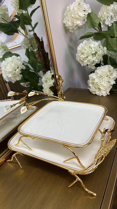 Tulip square gold and white serving platter - Luscious Homewares