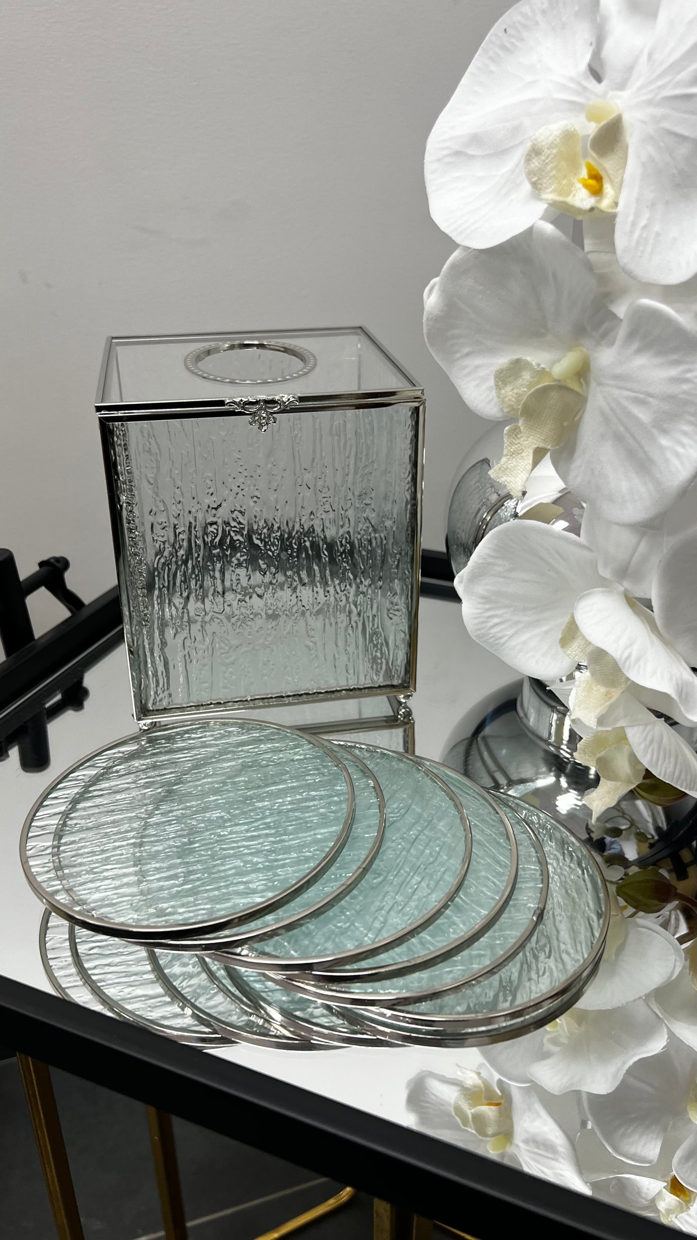 Waterfall square silver tissue box - Luscious Homewares