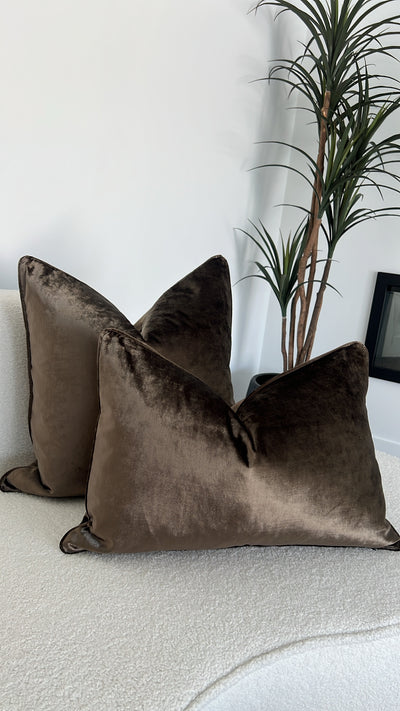De-luxe mocha velvet cushion - Luscious Homewares