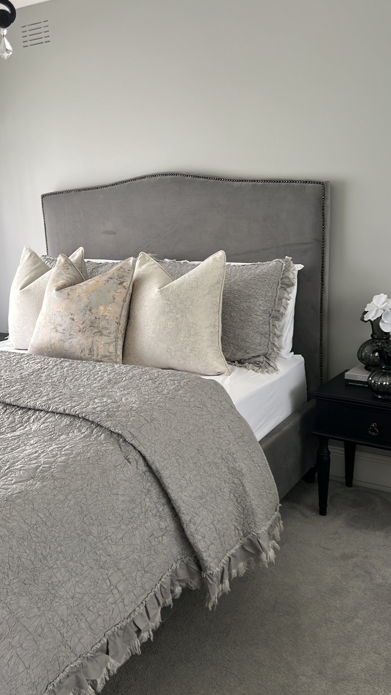 Angelica soft silver Coverlet 3 piece set queen size - Luscious Homewares