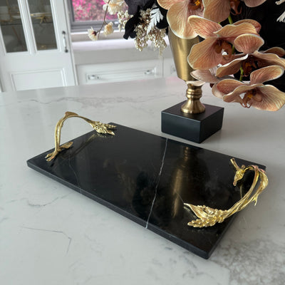 Claudette Black Marble Gold handle tray - Luscious Homewares