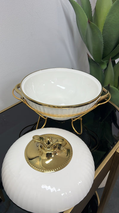 white and gold food warmer pot - Luscious Homewares