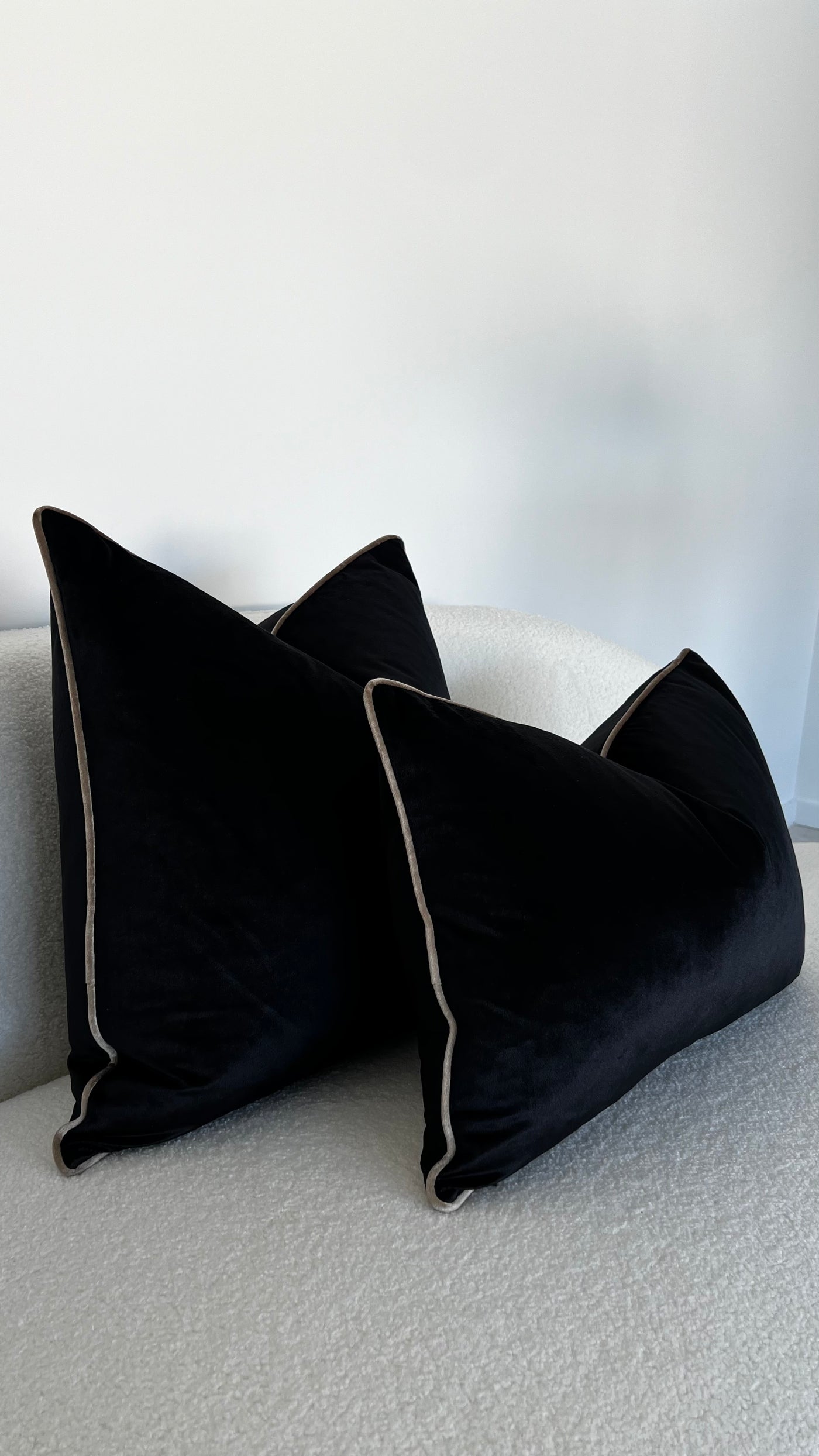 Senyorita black/ dark champagne trim cushion - Luscious Homewares