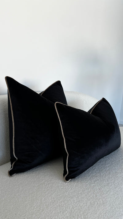 Senyorita black/ dark champagne trim cushion - Luscious Homewares