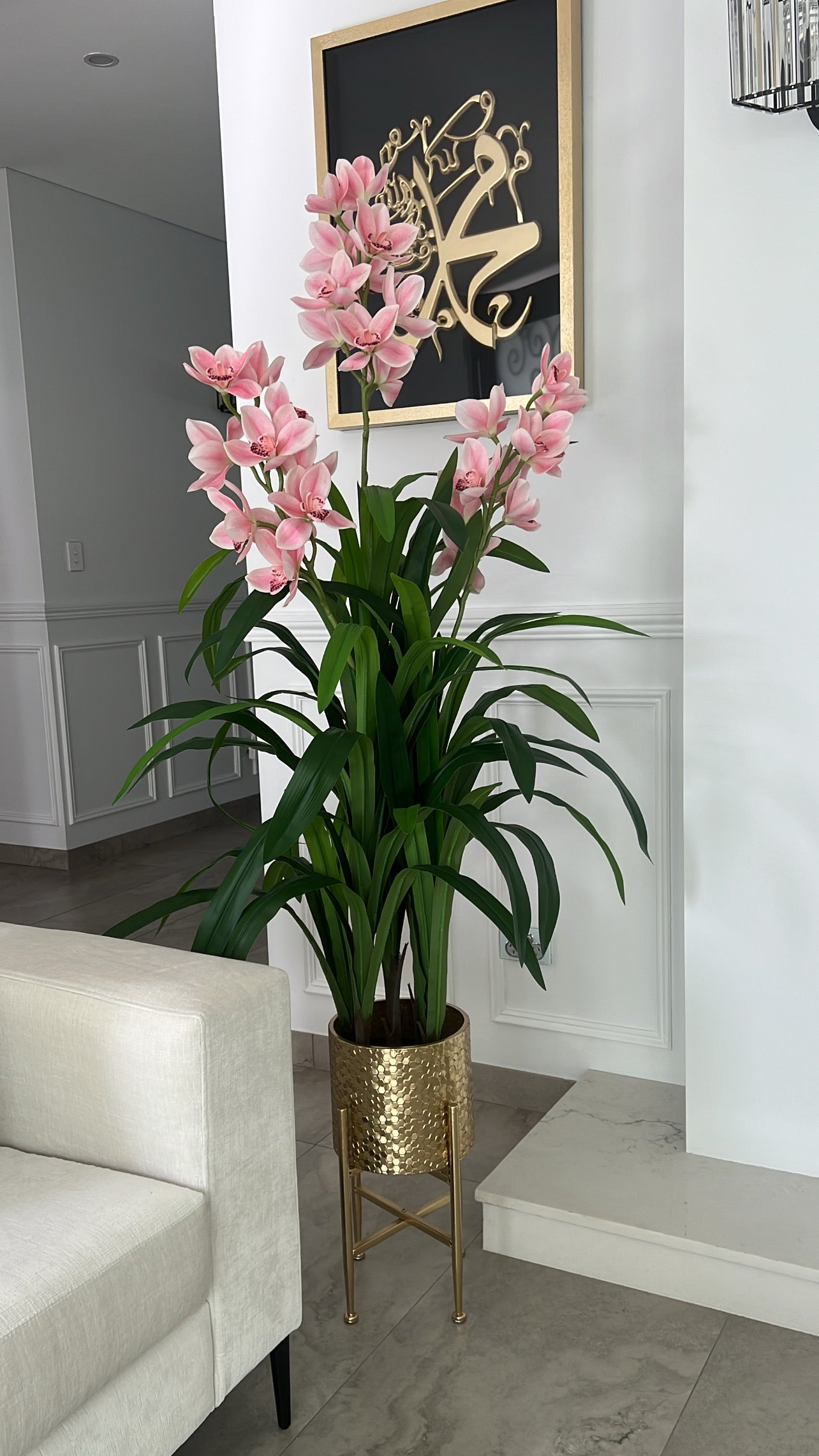 Cymbidium pink orchid artificial plant tree - Luscious Homewares