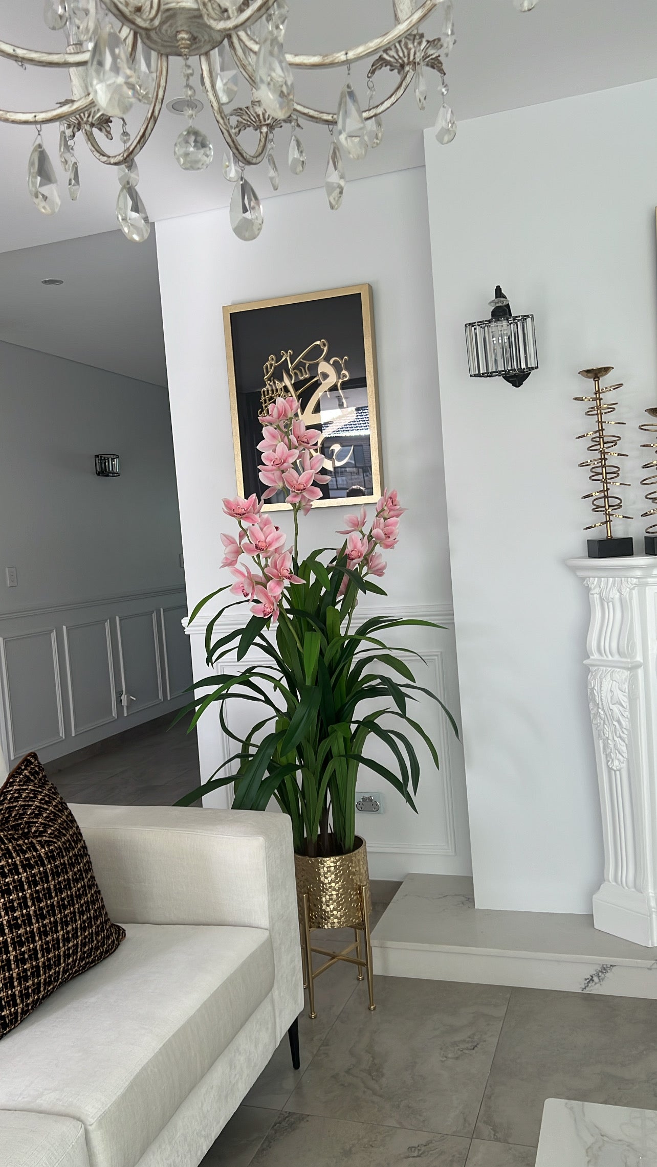 Cymbidium pink orchid artificial plant tree - Luscious Homewares