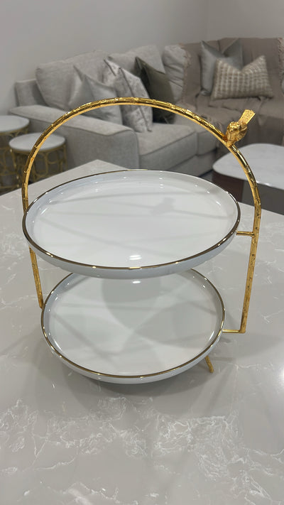 Asffor White and gold 2 tier rack serving platter - Luscious Homewares