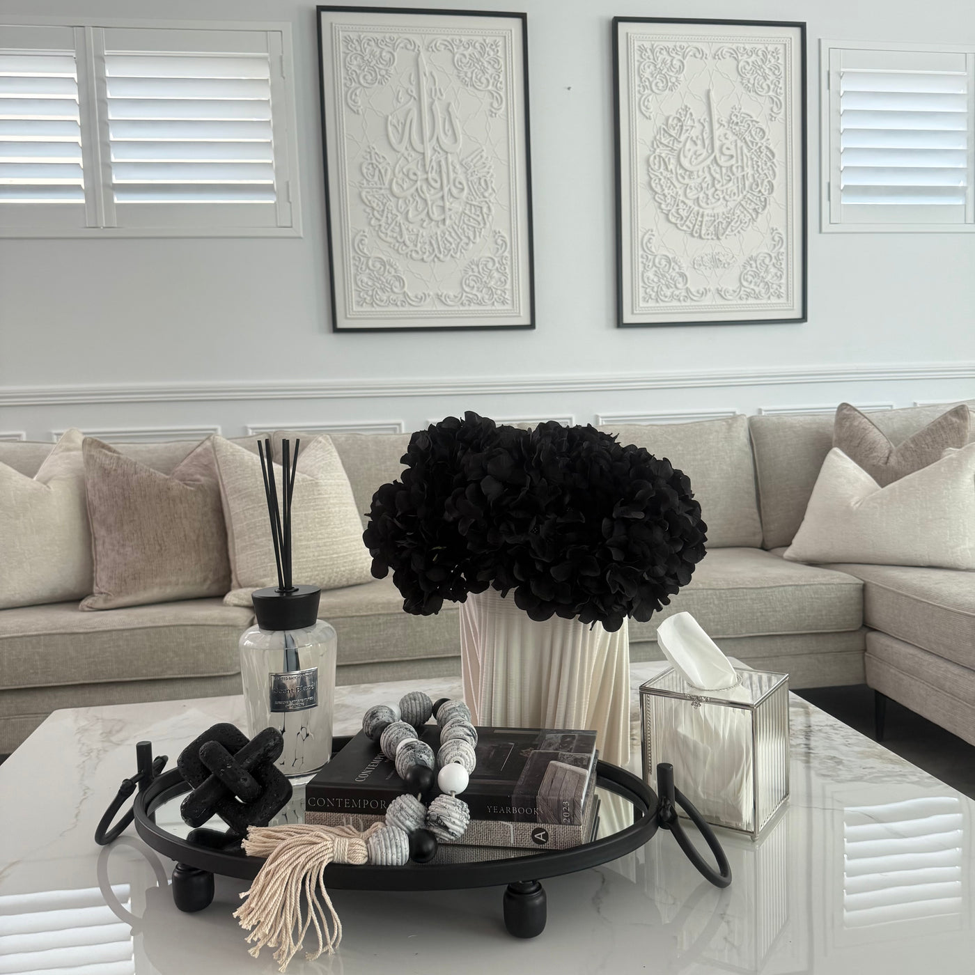 Black Hydrangeas + 3d print white vase