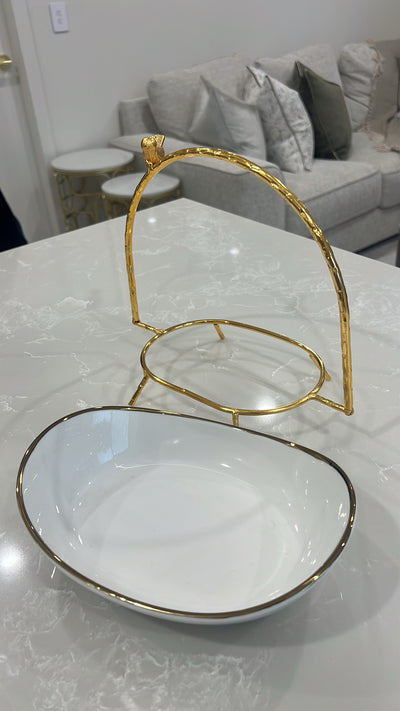Asffor white and gold serving bowl with handle - Luscious Homewares