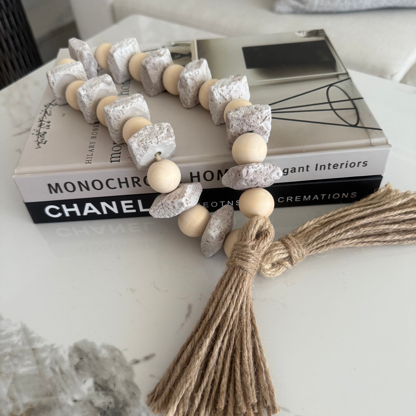 Stone + wooden decorative bead chain tassels - Luscious Homewares