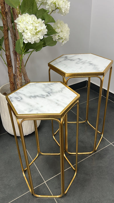 Hexagon Marble gold 2 piece table set - Luscious Homewares