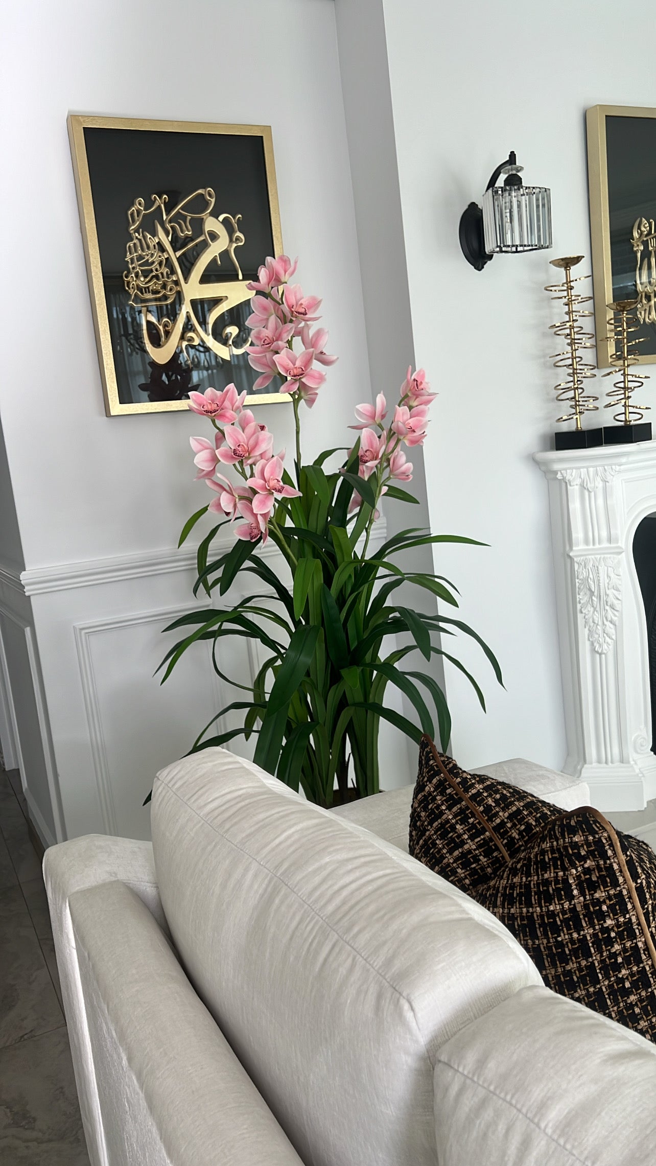 Cymbidium pink orchid artificial plant tree - Luscious Homewares