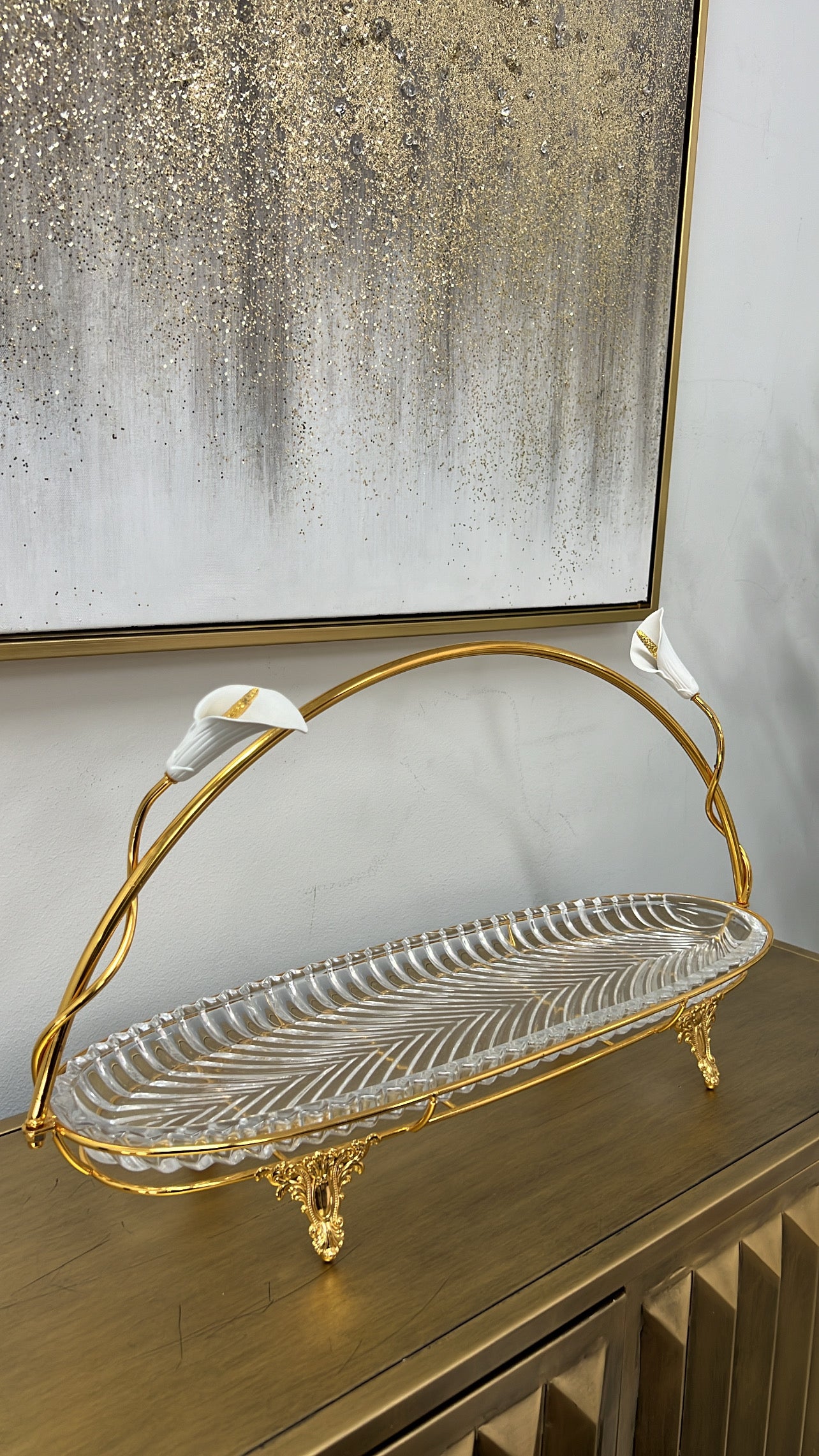 Tulip gold rack serving platter with handle - Luscious Homewares