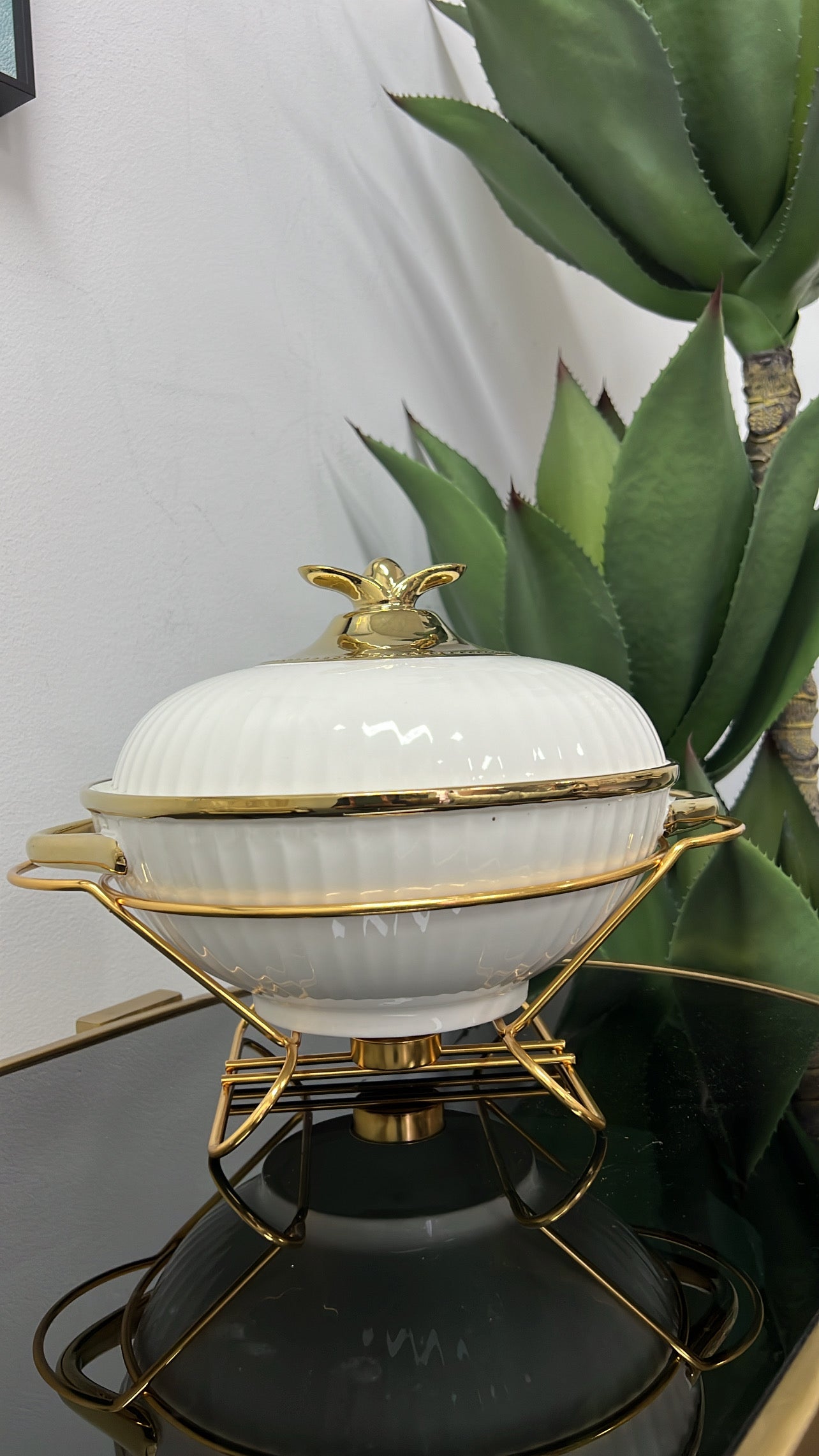 white and gold food warmer pot - Luscious Homewares