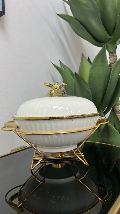 white and gold food warmer pot - Luscious Homewares