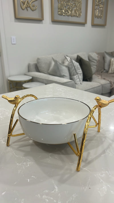 Asffor white and gold serving bowl - Luscious Homewares