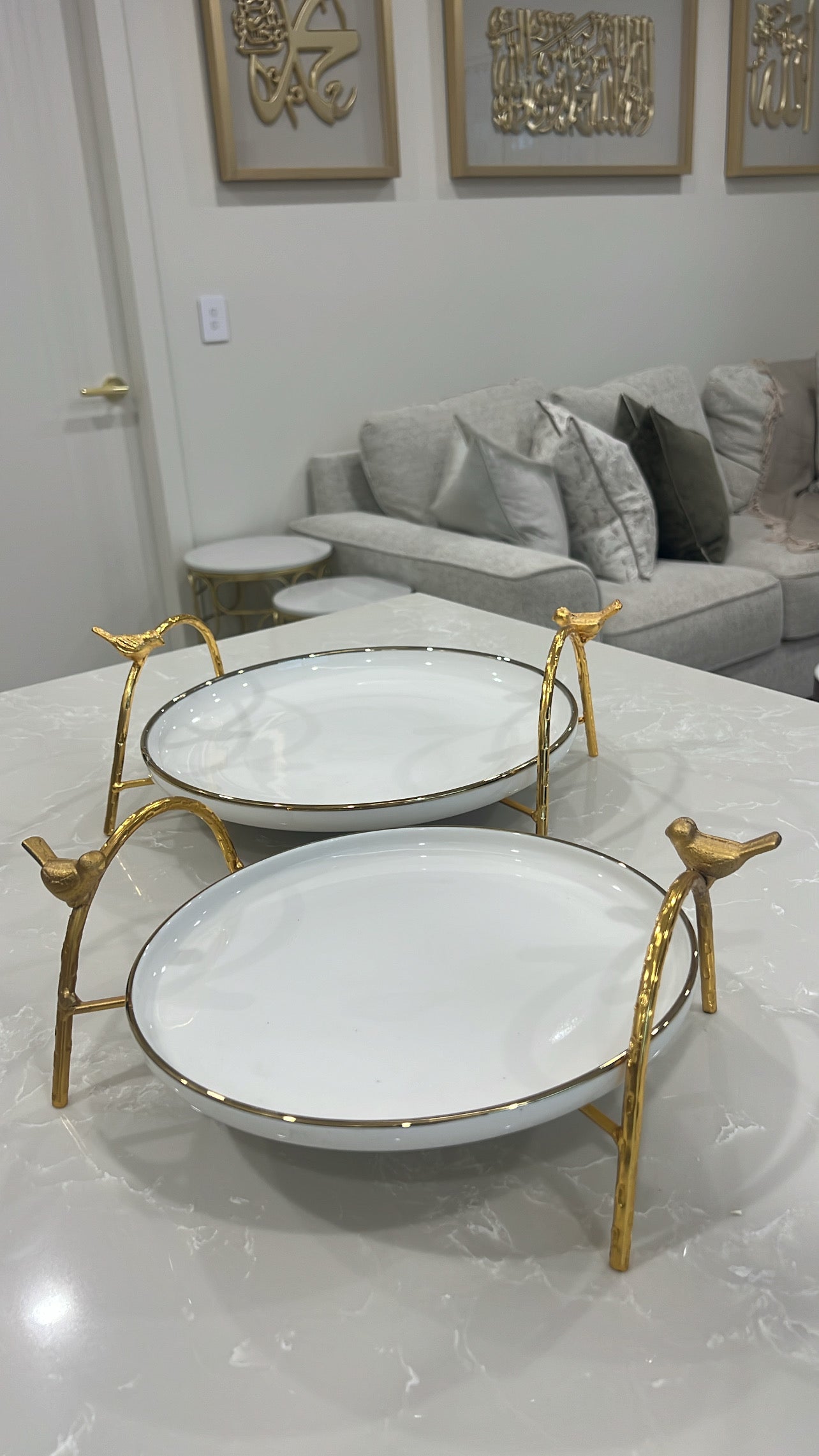 Asffor round gold and white serving platter - Luscious Homewares