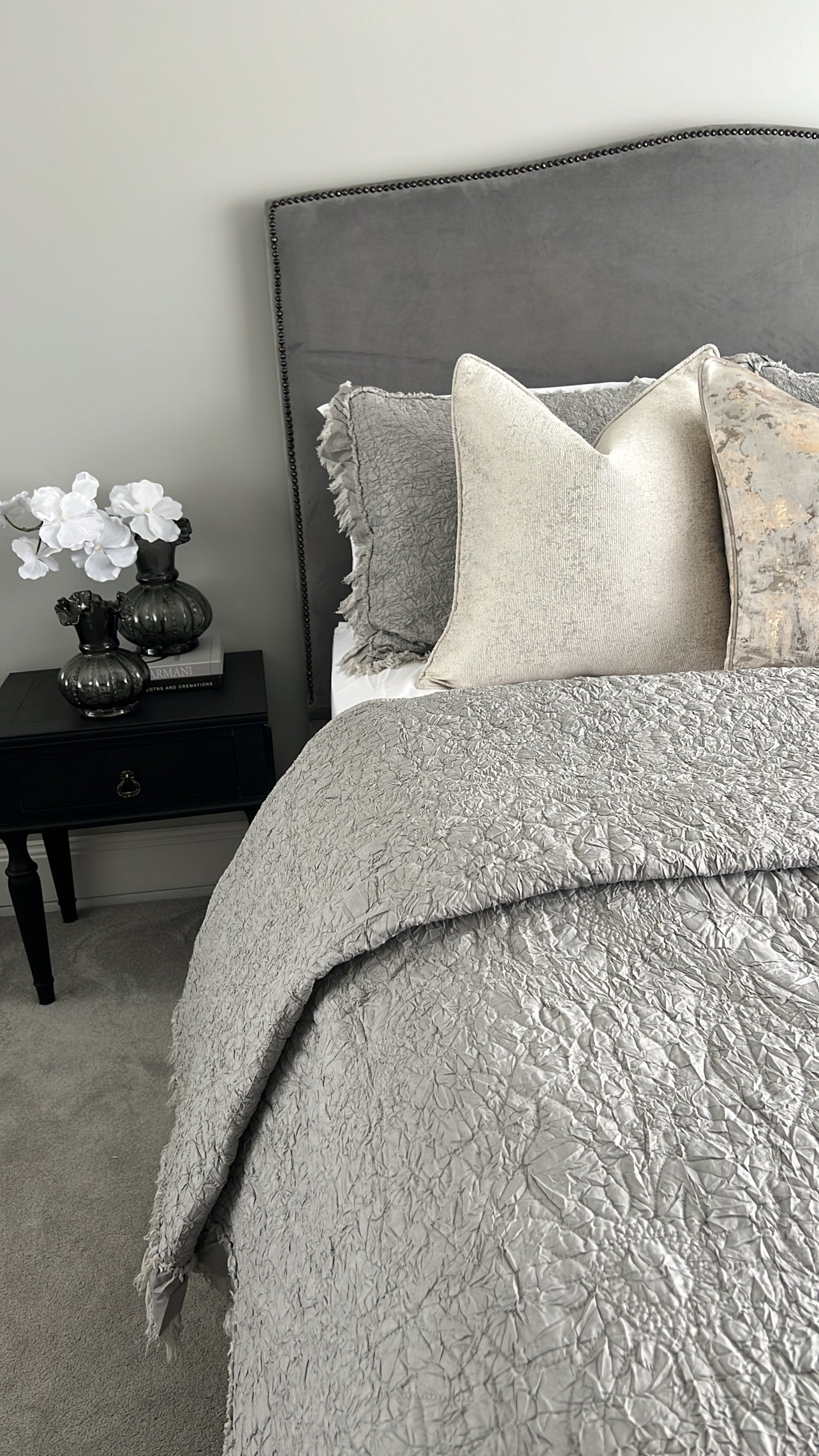 Angelica soft silver Coverlet 3 piece set queen size - Luscious Homewares