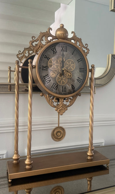 Belle Moving Gears table Clock, Gold