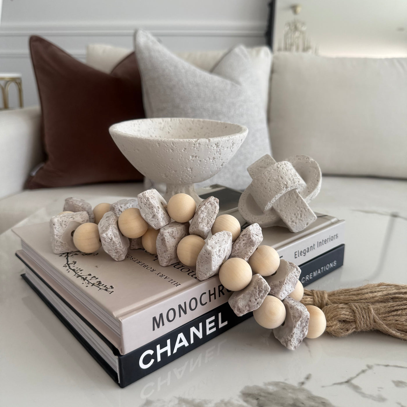 Stone + wooden decorative bead chain tassels - Luscious Homewares
