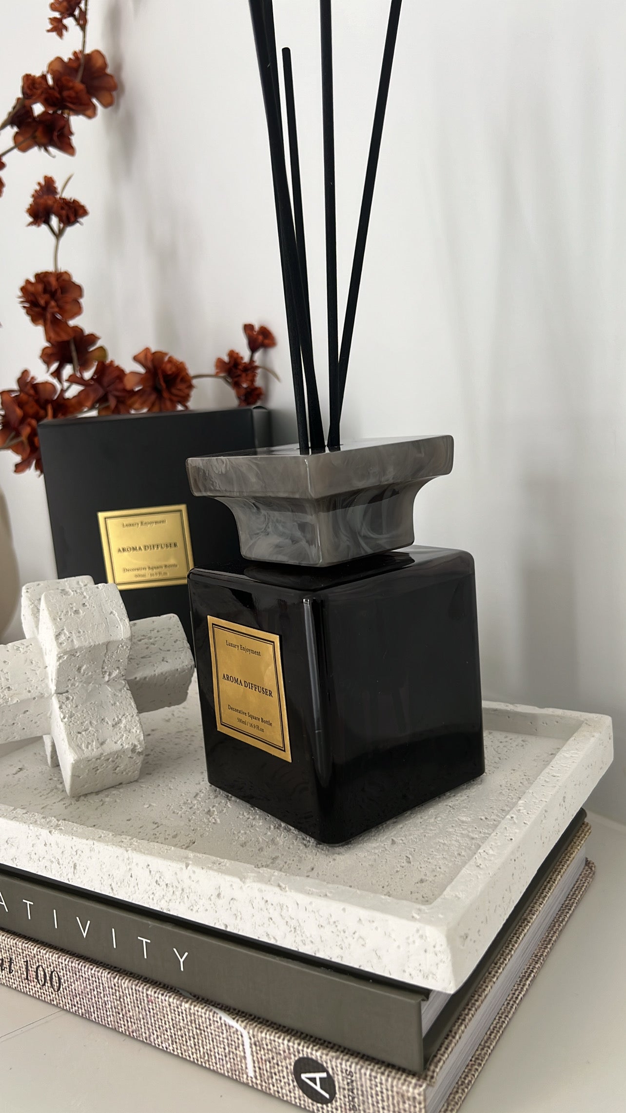 Luxury marble glass diffuser red teak 500ml - Luscious Homewares