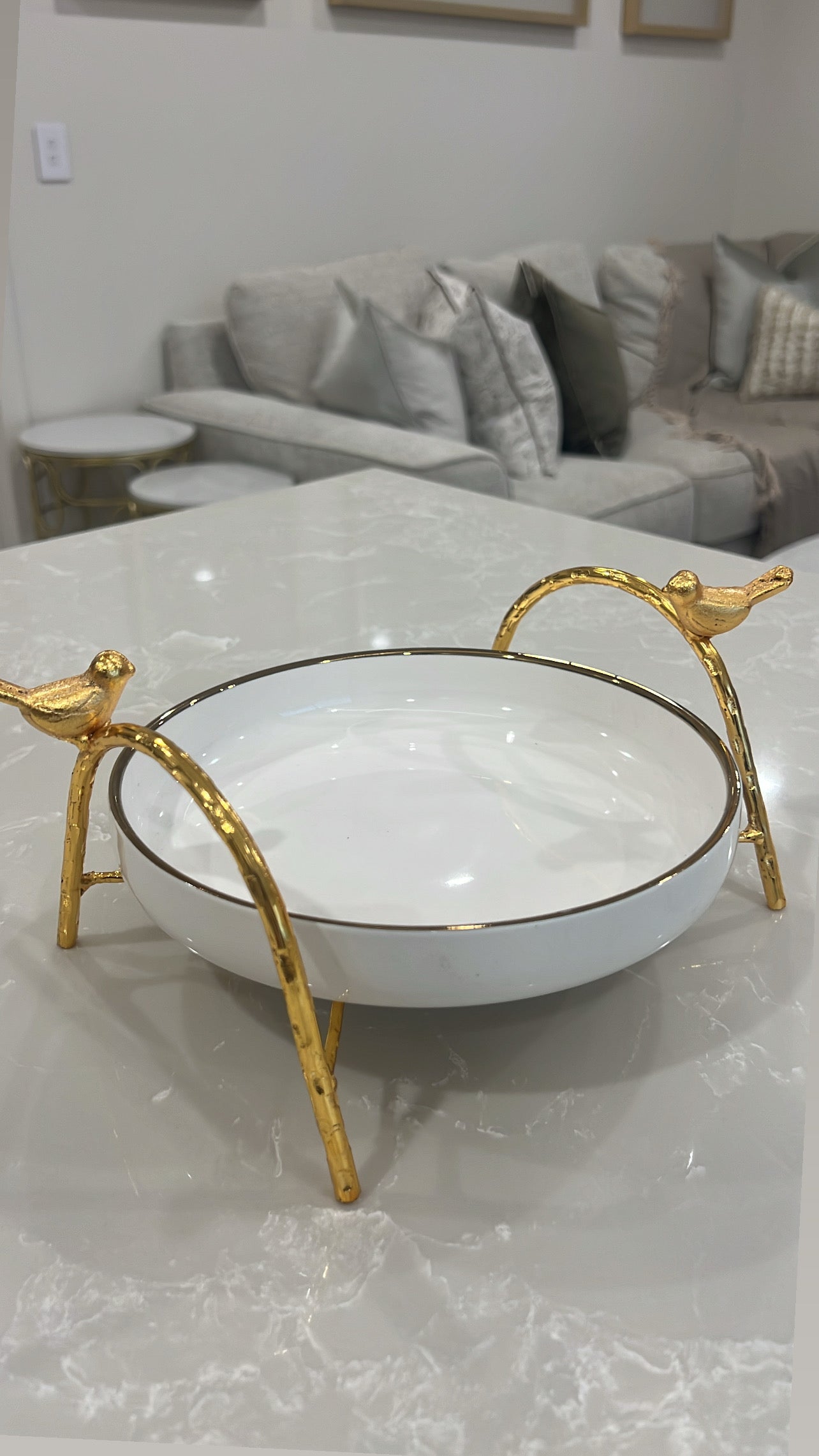 Asffor white and gold serving flat bowl - Luscious Homewares