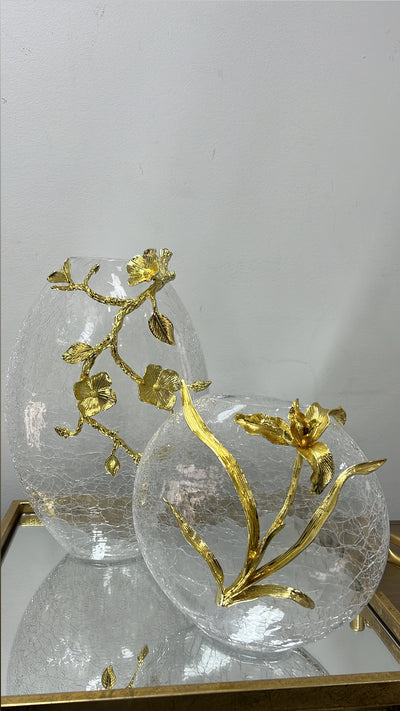 Floral gold brass stem vase - Luscious Homewares