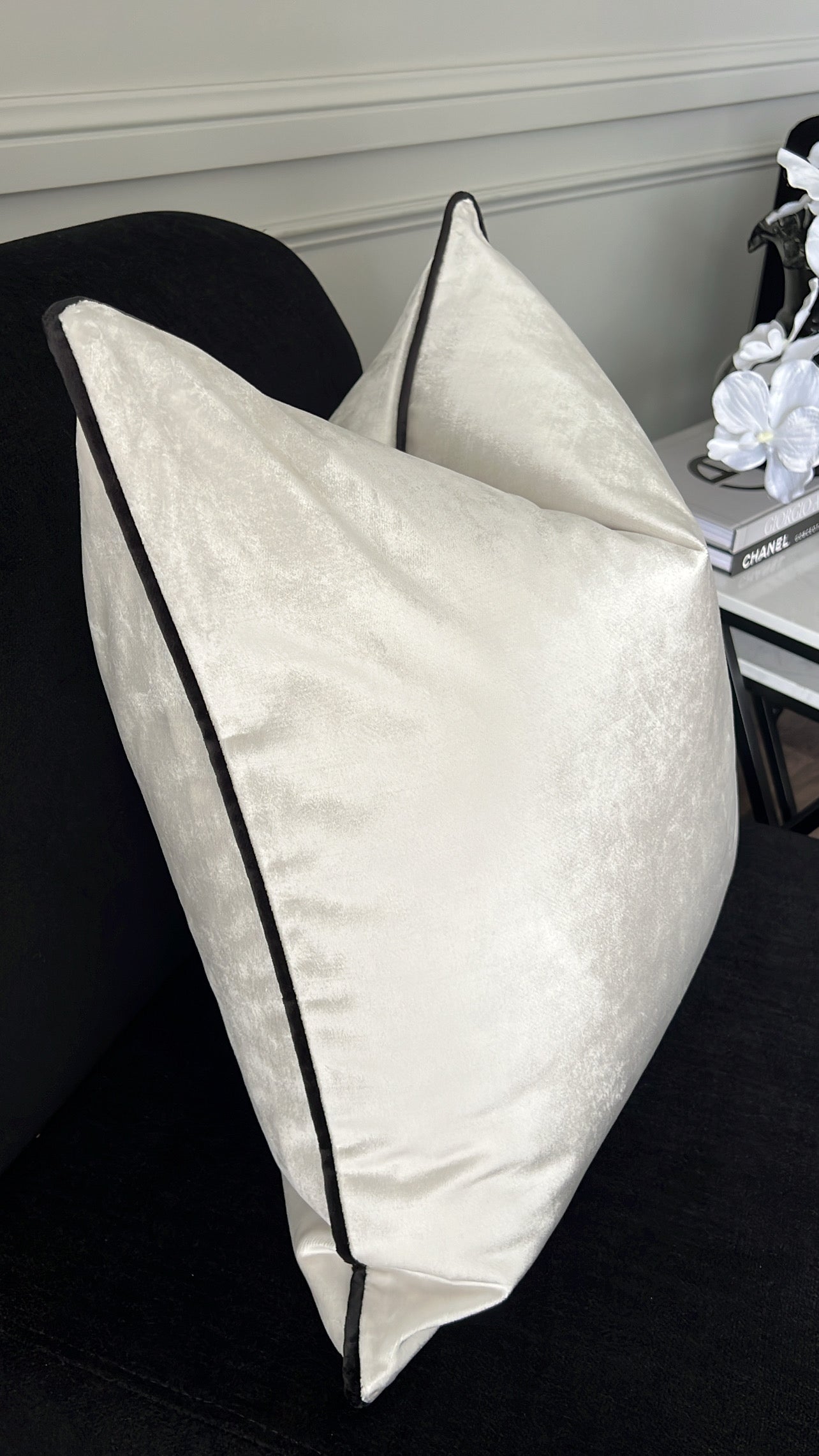 Royal luxe pearl / black piping cushion - Luscious Homewares