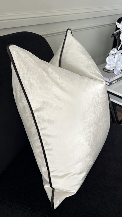 Royal luxe pearl / black piping cushion - Luscious Homewares