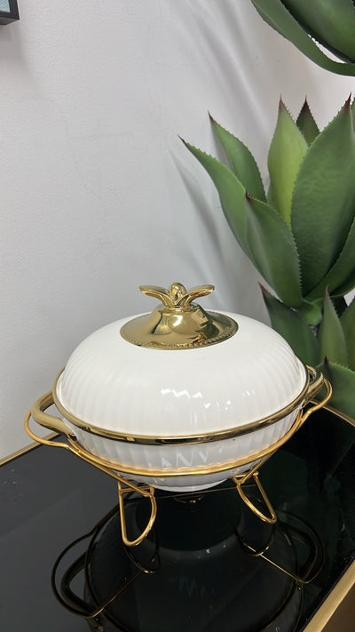 white and gold food warmer pot - Luscious Homewares