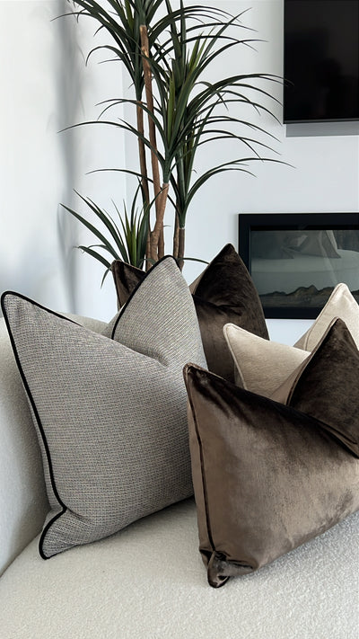 De-luxe mocha velvet cushion - Luscious Homewares