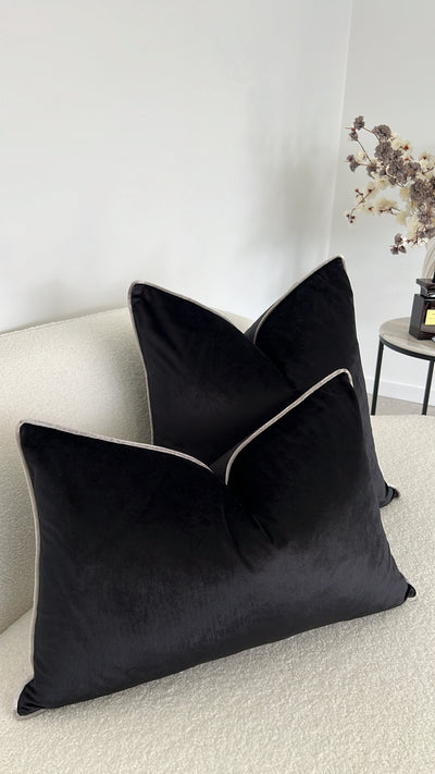 Hilton black/silver trim cushion - Luscious Homewares