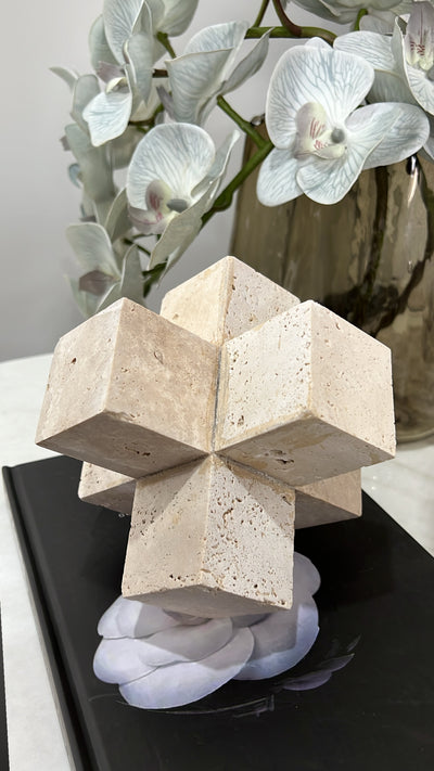 Geometric travertine stone sculpture - Luscious Homewares