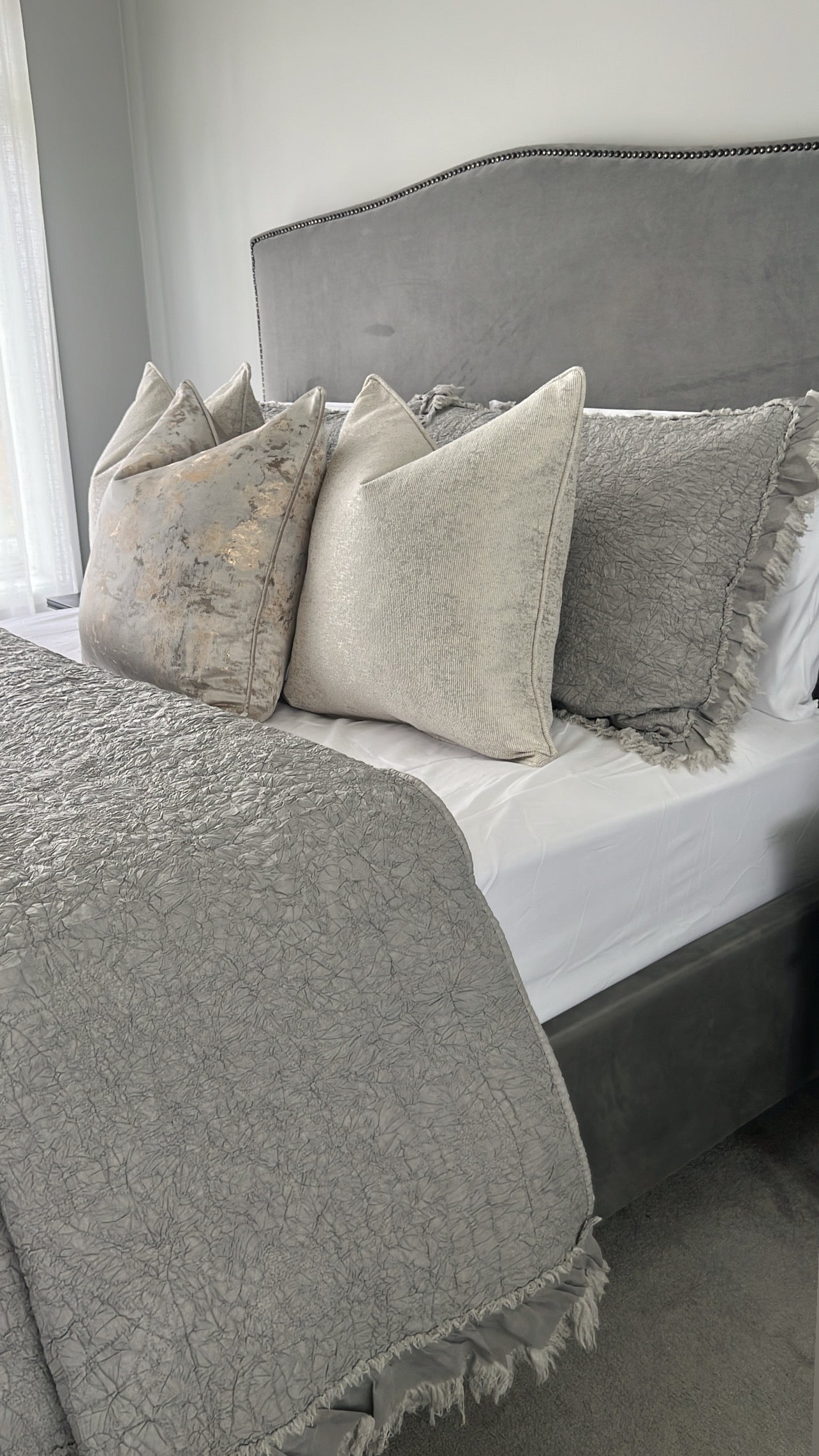 Angelica soft silver Coverlet 3 piece set queen size - Luscious Homewares