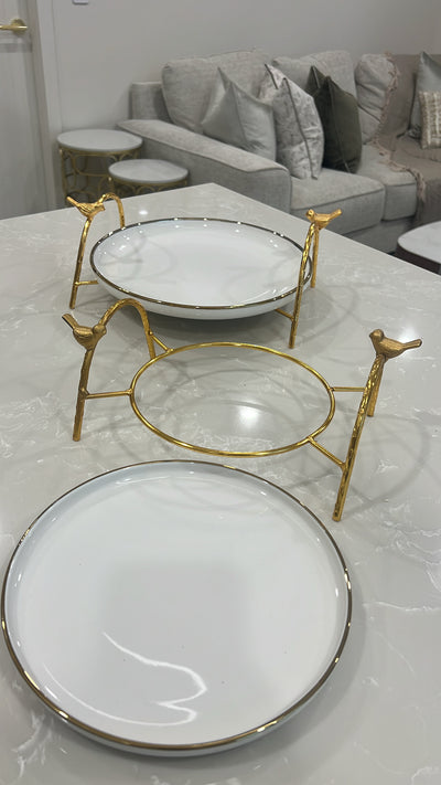 Asffor round gold and white serving platter - Luscious Homewares