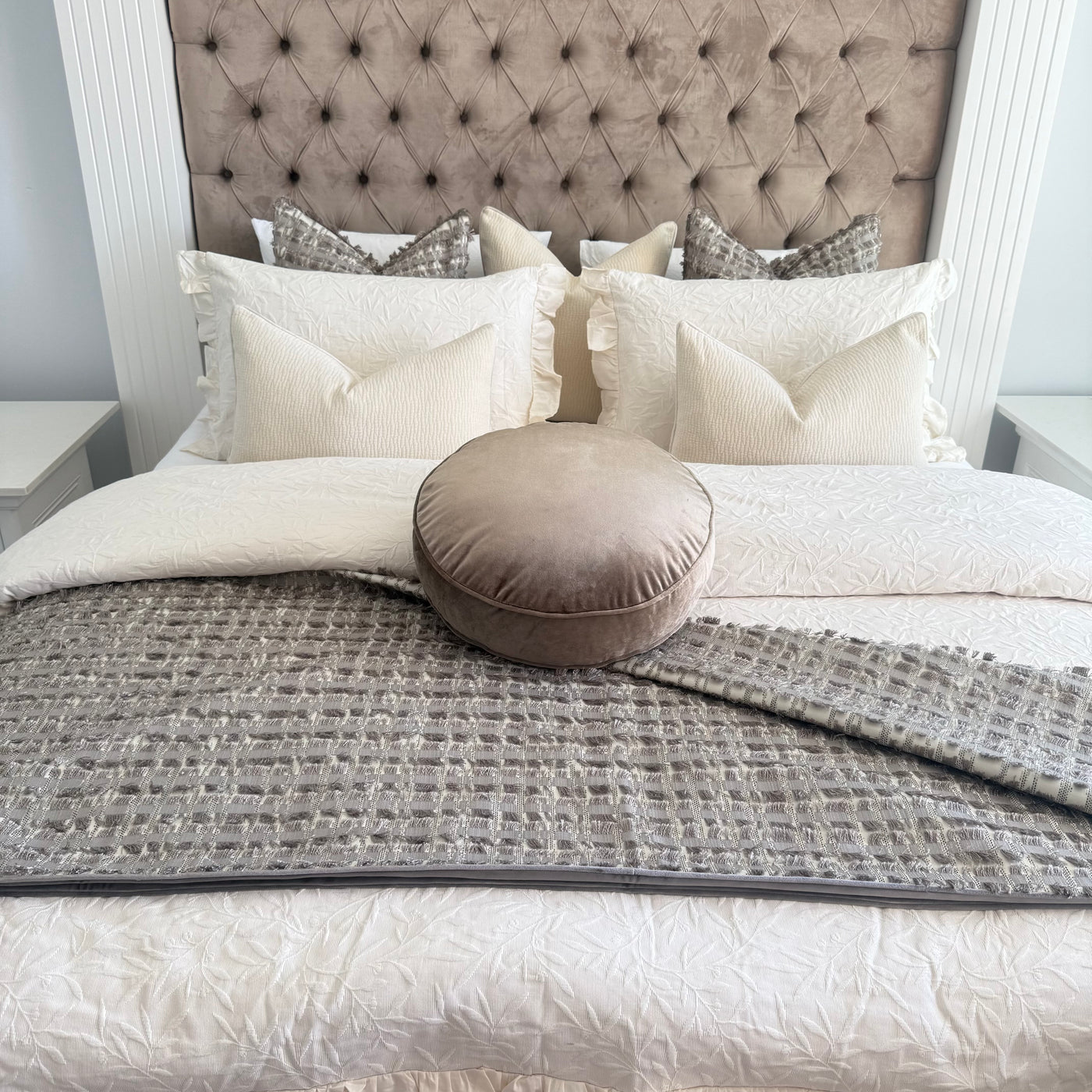 Dark champagne round cushion 50cm diameter - Luscious Homewares