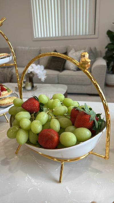 Asffor white and gold serving bowl with handle - Luscious Homewares