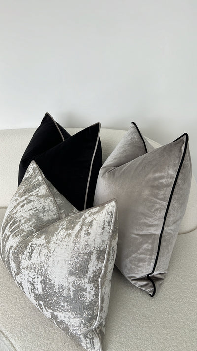 Hilton silver /black trim cushion - Luscious Homewares